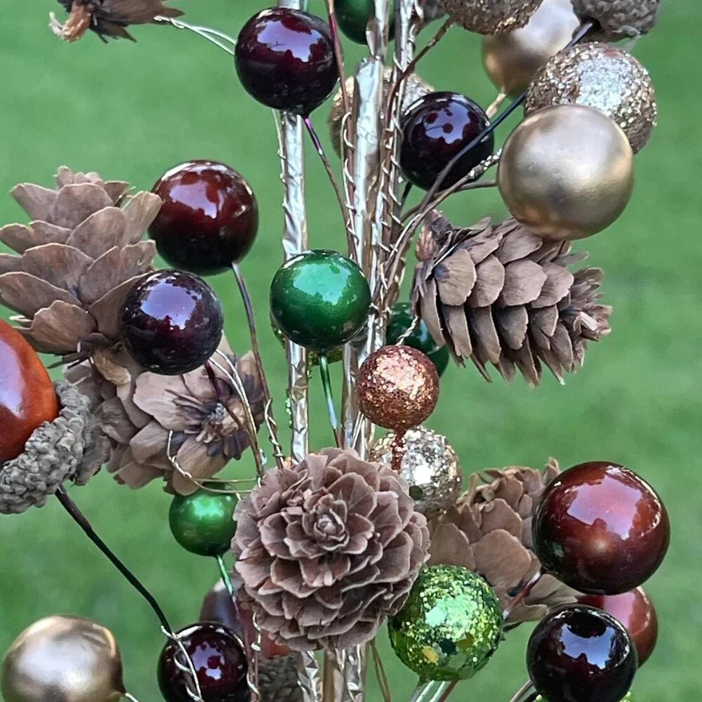 Jewel with Bead Pinecone Spray Stem Branch Pick Christmas or Fall Crafts
